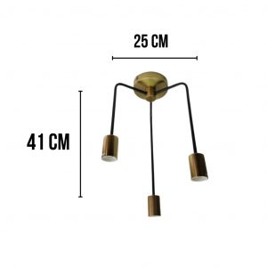 lampara de techo 3 luces e27 negra y bronce