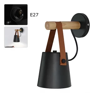 aplique de madera y metal E27 negro